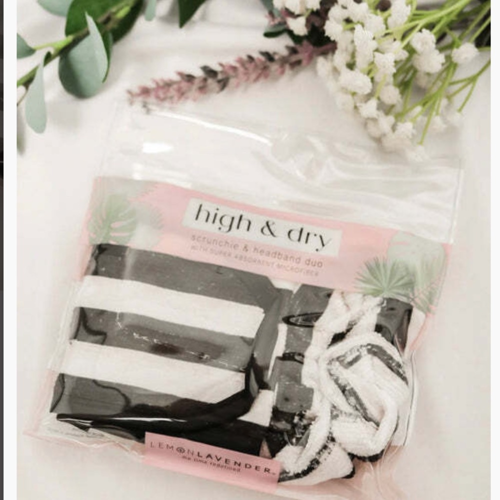 High & Dry Microfiber Scrunchie & Headband Duo - Black Stripe